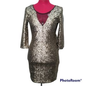 G By Guess New Gold Sequin Bodycon Christmas Holiday Mini Dress